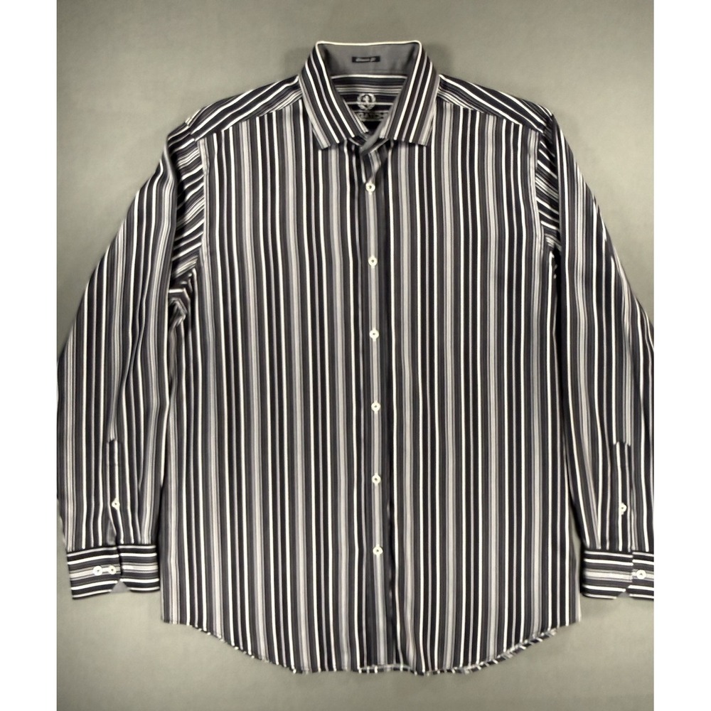 Bugatchi Uomo Mens Button Shirt Black And White Striped Size XL
